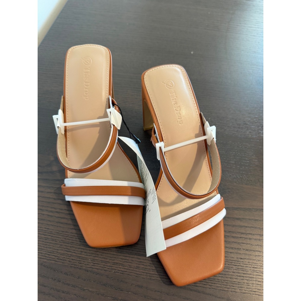The Drop Avery Square Toe Two-Strap Sandal Womens 7 Toffee Brown Block Heel